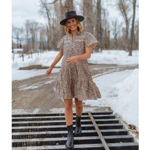 Anthropologie Georgina Tiered Cheetah Shirt Dress Size M